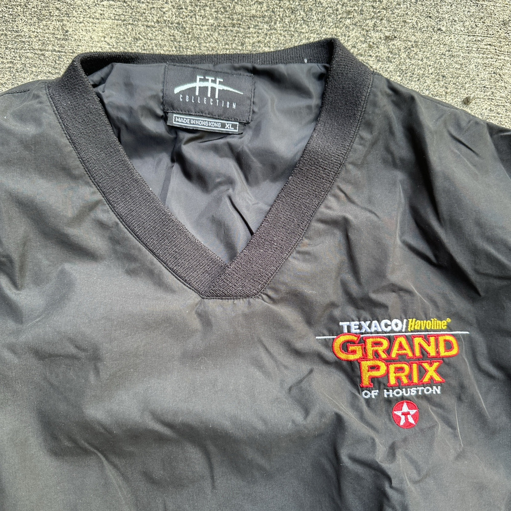 Vintage Racing Windbreaker Pullover Jacket Texaco Grand Prix Houston XL Black